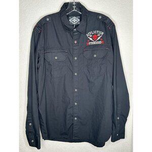 Affliction Shirt Mens XL Black Skull Embroidered Button Up Long Sleeve Standard